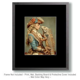 Jennifer with Her Bearded Dragon - Vintage Style Cowgirl Art