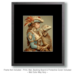 Jennifer Holding Her Bearded Dragon - Vintage Style Cowgirl Art