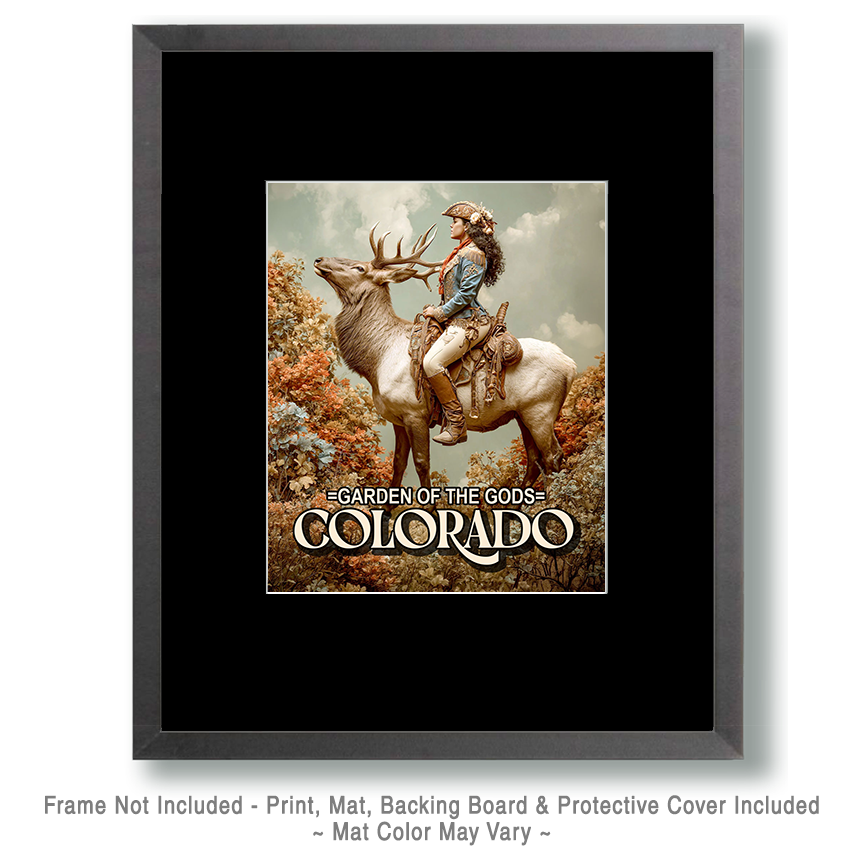 Cowgirl and Elk - Garden of the Gods Souvenir Art Print - Image 2