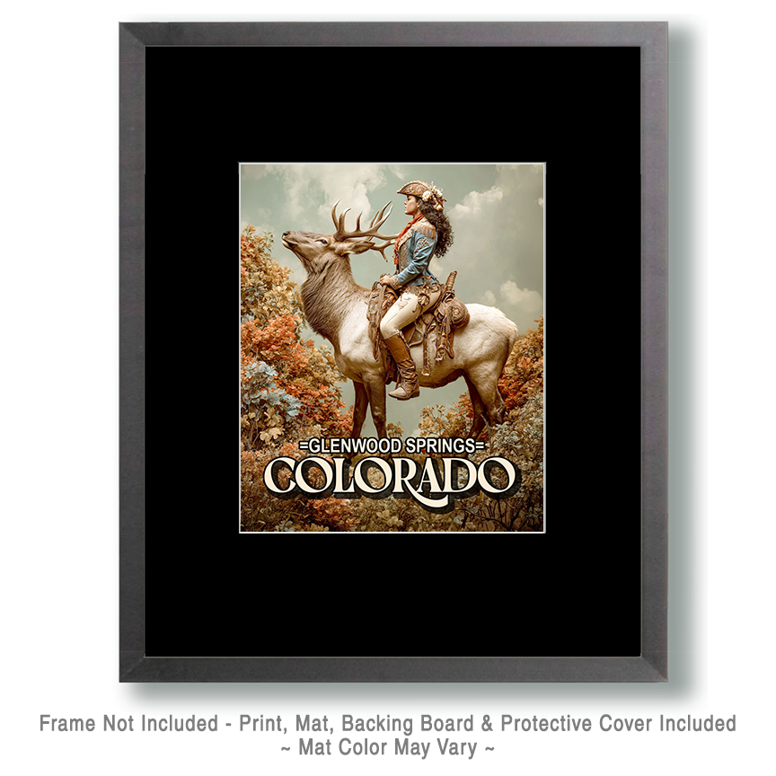 Cowgirl and Elk - Glenwood Springs Souvenir Art Print - Image 2