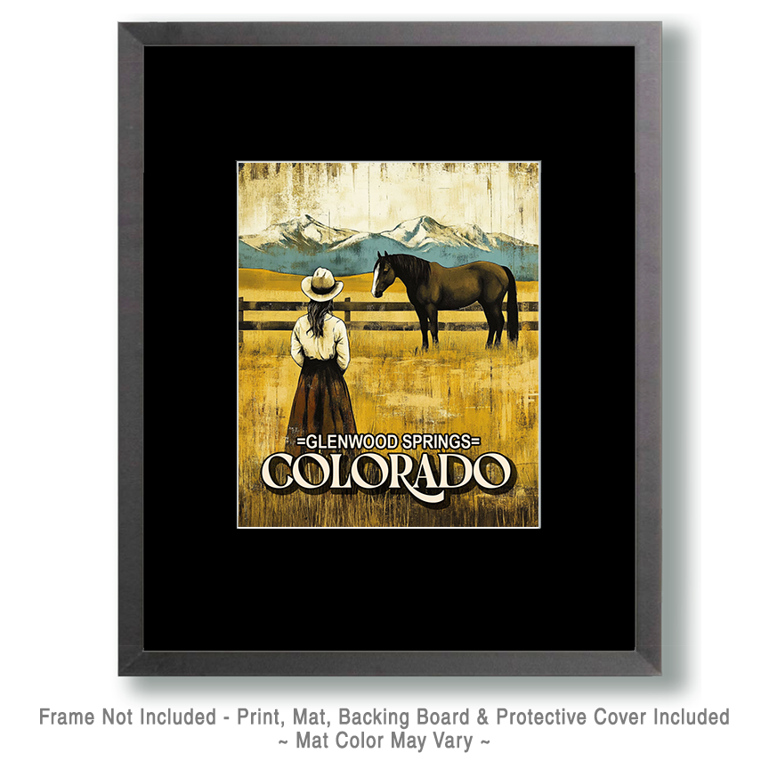 Cowgirl and Her Horse - Glenwood Springs Souvenir Art Print - Image 2