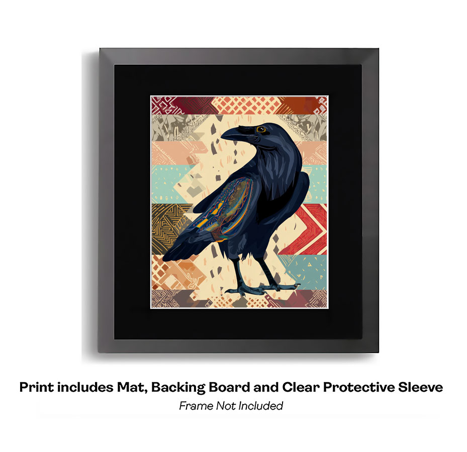Folk Art Raven against Native American Blanket