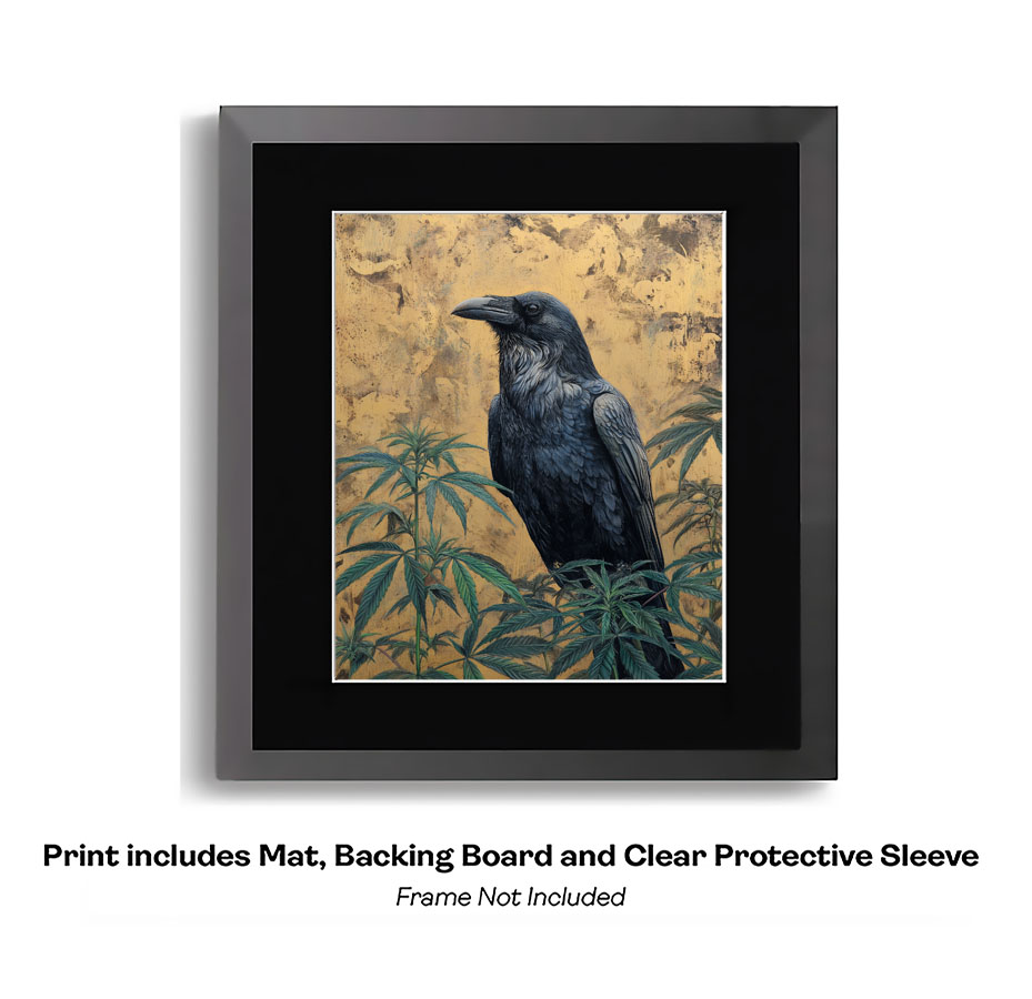 Raven with Marijuana Against Gold