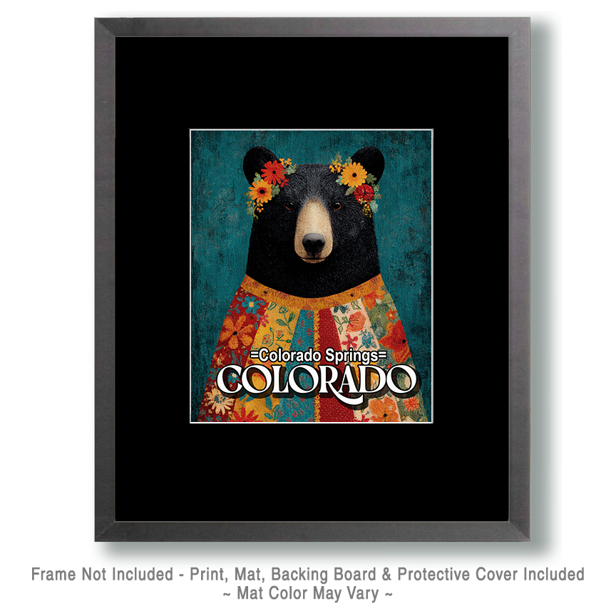 Folk Art Black Bear with Flower Crown - Colorado Springs Souvenir Art Print - Image 2