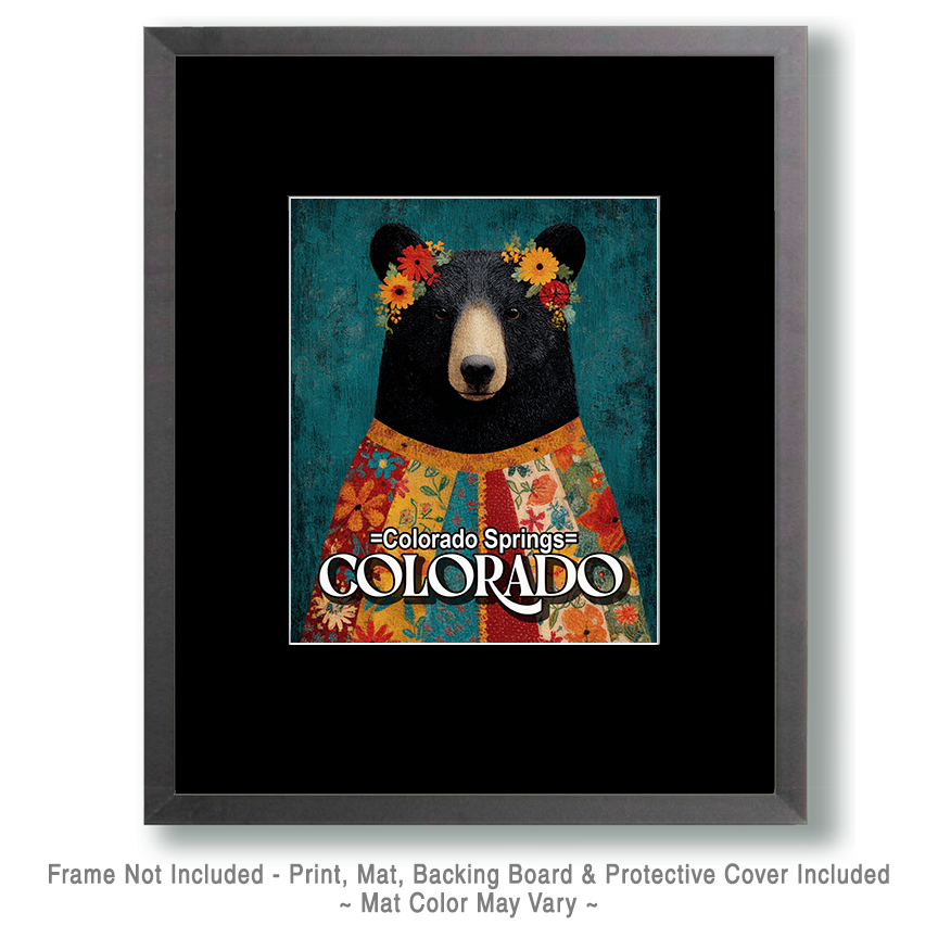 Folk Art Black Bear with Flower Crown - Colorado Springs Souvenir Art Print - Image 2