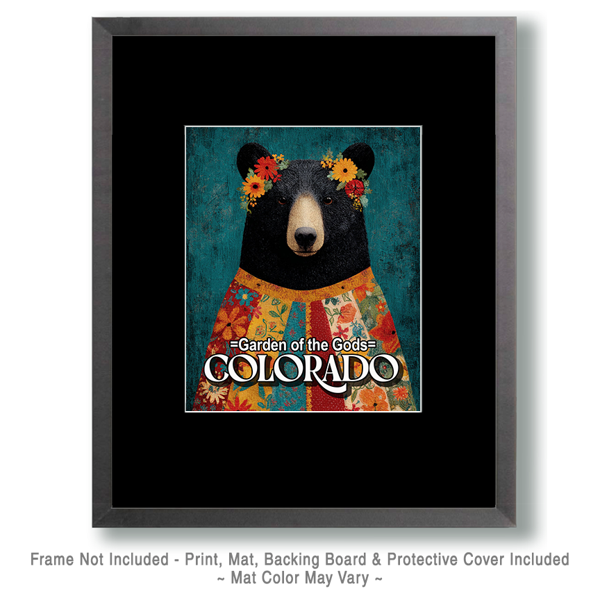 Folk Art Black Bear with Flower Crown - Garden of the Gods Souvenir Art Print - Image 2
