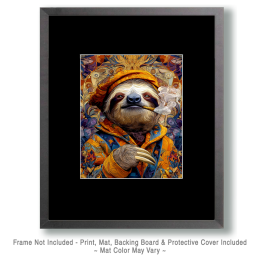Beatnik Sloth Smoking a Marijuana Joint - Weed Wall Art Print