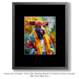 BOHO Moose Smoking a Marijuana Joint - Weed Wall Art Print