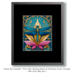 Nouveau Dragonfly on Marijuana Leaf - Weed Wall Art Print