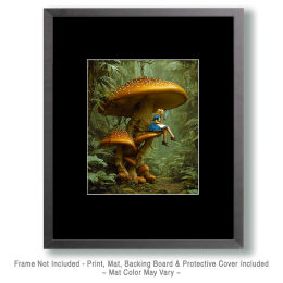 Alice Sitting on an Amanita Muscaria Mushroom While Smoking a Joint - Weed Wall Art Print
