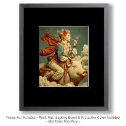 Smoking a Joint While Riding on a Pig - Weed Wall Art Print