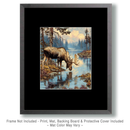 Vintage Style Moose Drinking Art