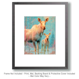 Bright Mother Moose with Calf Art