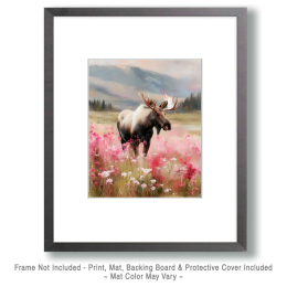 Moose in a Pink Wildflower Meadow Art