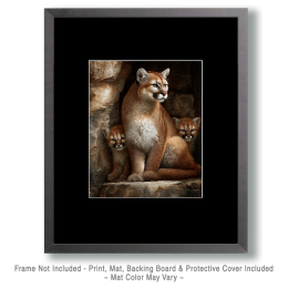 Mom with Her Cubs - Mountain Lion Art