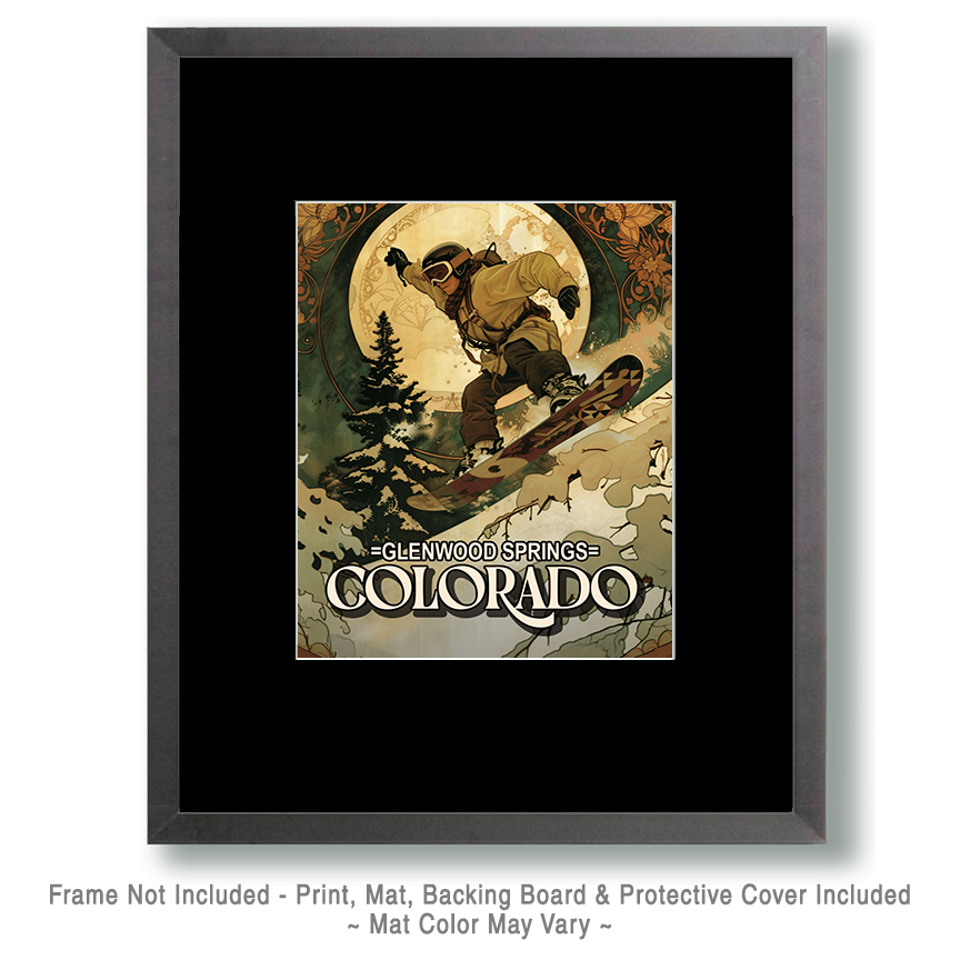 Nouveau Snowboarder - Glenwood Springs Souvenir Art Print - Image 2
