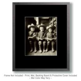 Three Little Cowboys Studying - B&W Old West Art