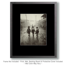 Three Little Cowboys Walking Through Town - B&W Old West Art
