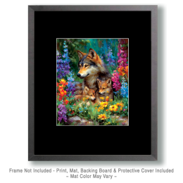 Colorful Wolf Mom with Cubs - Wolves Art Print