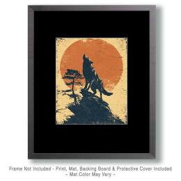 Retro Style Wolf Howling Art