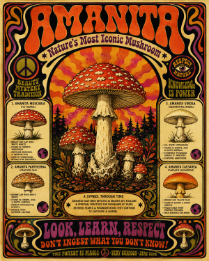 60's Style Amanita Mushroom Info Poster