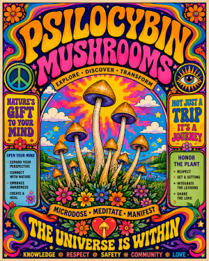 60's Style Psilocybin Mushroom Poster