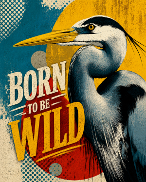 Abstract Great Blue Heron - Born to Be Wild - Wildlife Art Print