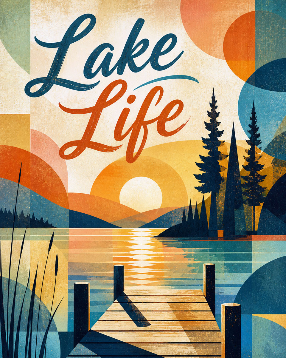 Abstract Style Lake Life Art Print