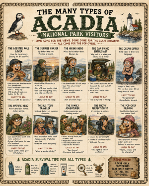 Acadia - Types of National Park Visitors Souvenir Art Print