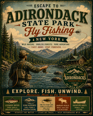 Adirondack State Park - Fly Fishing Vintage Retro Poster Art Print
