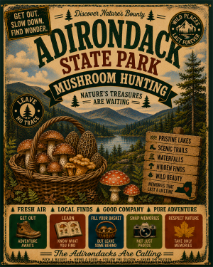 Adirondack State Park - Vintage Retro Mushroom Hunting Poster Art Print