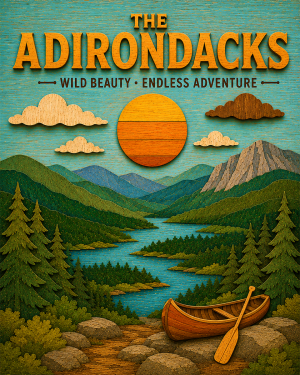 Adirondacks State Park Souvenir Art Print - Name Drop Destination Travel Poster