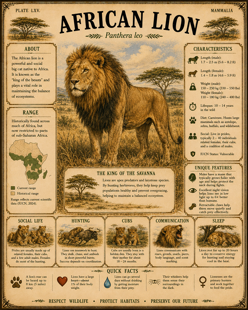 African Lion - Vintage Wildlife Art - Antique Nature Illustration