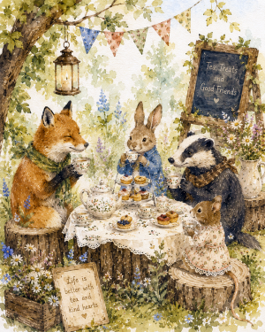 Afternoon Tea Party with Animals - Cottagecore Art Prints