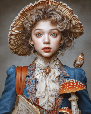 Alice Wearing a Mushroom Cap by an Amanita - Mushroom Decor