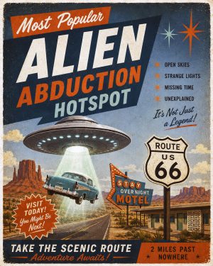 Alien Abduction Hotspot - Route 66 Parody Poster