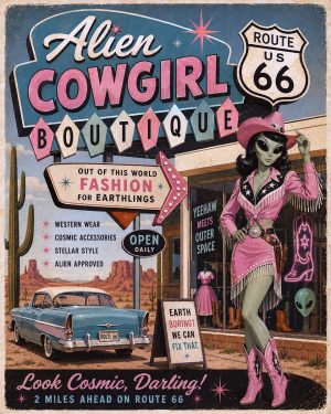 Alien Cowgirl Boutique - Route 66 Parody Poster