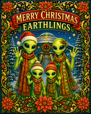 Alien Family Merry X Mas - Christmas Art Print