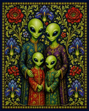 Alien Family - Art Nouveau Cryptid Artwork