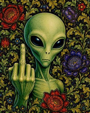 Alien Giving the Finger - Art Nouveau Cryptid Artwork