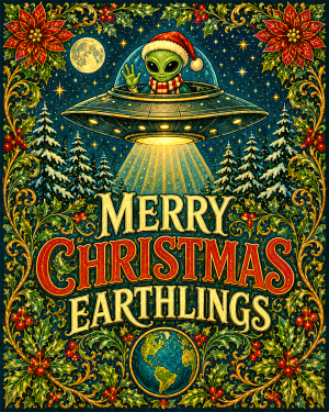 Alien Merry X Mas - Christmas Art Print