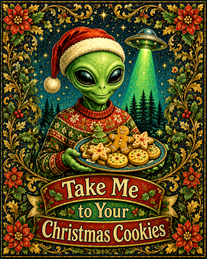 Alien Take Me to Your X Mas Cookies - Christmas Art Print