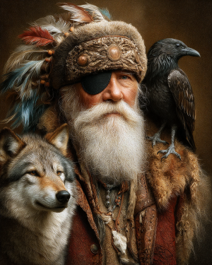 All   Seeing Odin with His Wolf and Ravens - Norse Mythology Art Print