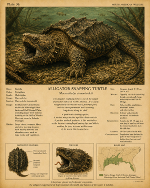 Alligator Snapping Turtle - Vintage Wildlife Art - Antique Nature Illustration