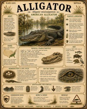 Alligator - Vintage Wildlife Art - Antique Nature Illustration