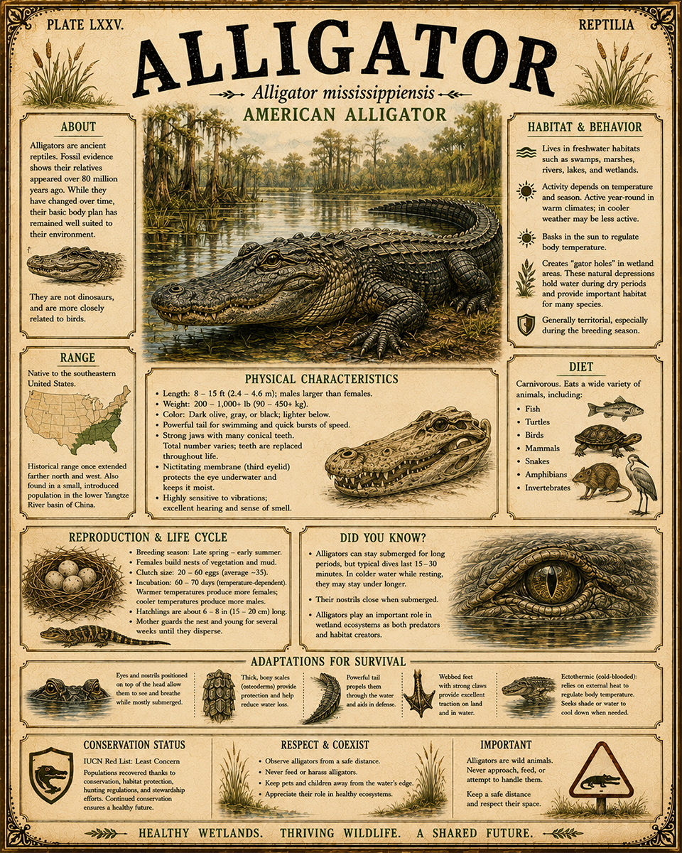 Alligator - Vintage Wildlife Art - Antique Nature Illustration