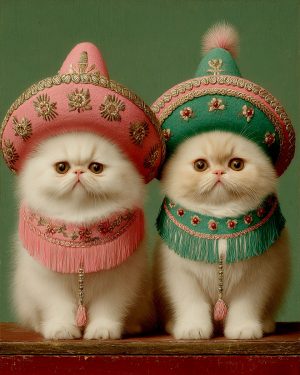 Amber and Ginger from San Antonio - Cats in Hats Art Print