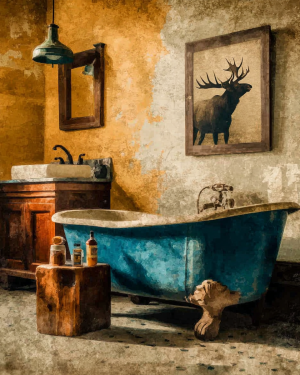 Antique Style Artwork - Old Famhouse Bathtub - Bathroom Art