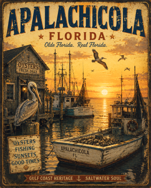 Apalachicola Florida Fishing Art Print - Vintage Lake and Fly Fishing Wall Decor