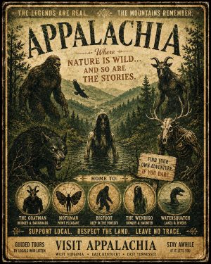 Appalachia Cryptids Tourism Poster - Dark Academia Art Print